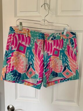 Lilly Pulitzer Colorblock Tropical Print Shorts in Pink, Teal & Coral